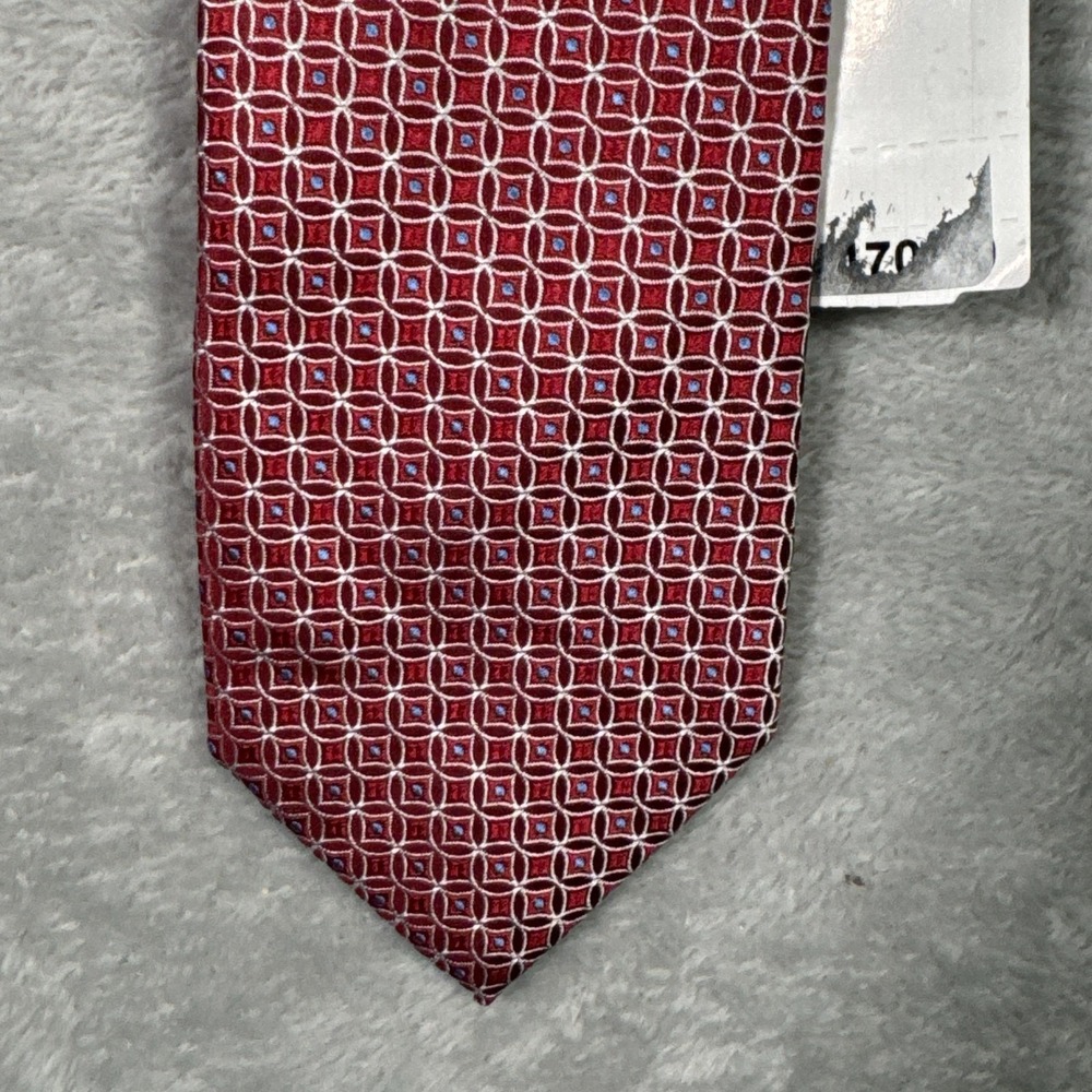 Eton Tie Mens One Size Red Silk Geometric Woven Made Italy Classic Necktie